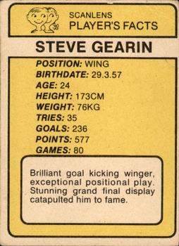 1981 Scanlens #29 Steve Gearin Back